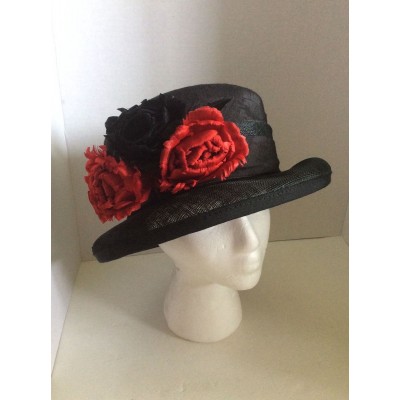Church Hat Black Red Silk Sinamay by Halo Flowers are Feathers Formal s  eb-85840286
